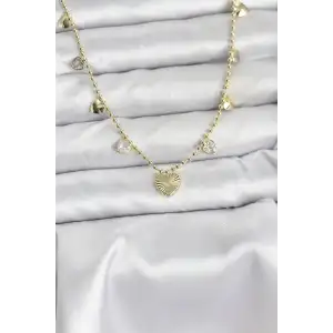 Pirinç Gold Renk Kalp Model Kadın Kolye TJ-BKO10643