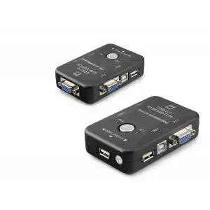 Vga Usb Kvm Switch 2 In 1 Out + 2 Port Usb Console + 2 Port Usb Pc (Klavye/Mouse + Yazıcı) - Siyah HDX1360