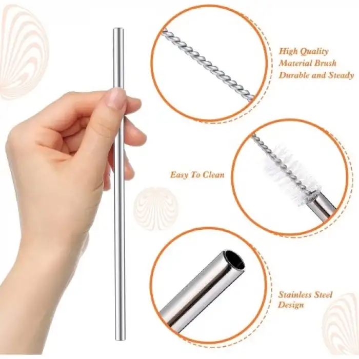 Ekstra Uzun Paslanmaz Çelik Pipet Seti 3 Parça