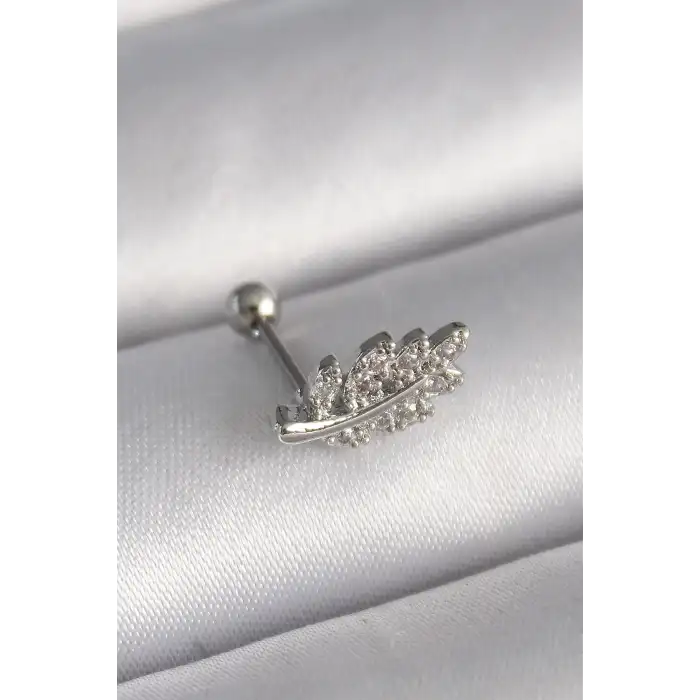 Tragus Piercing Çelik Gümüş Renk Zirkon Taşlı Dal