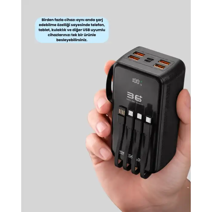 Taşınabilir Dijital Ekranlı Powerbank 36000 mAh Kablosuz Şarj