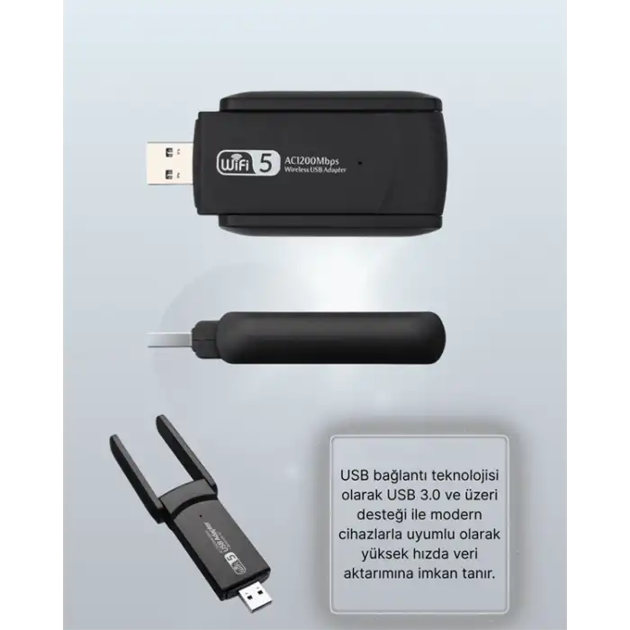 Taşınabilir AC1200 USB WiFi Adaptör - Yüksek Performanslı İnternet Çözümü