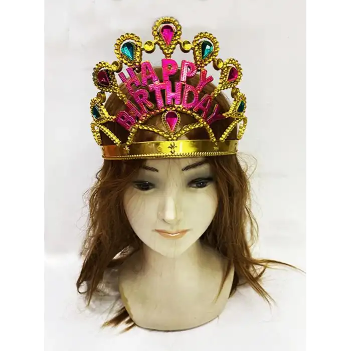 60 cm Ölçülü Altın Renk Happy Birthday Yazılı Doğum Günü Tacı
