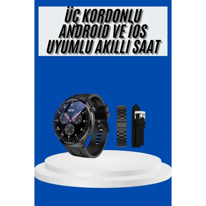 Üç Kordonlu Akıllı Saat iOS Android Uyumlu AMOLED Ekran