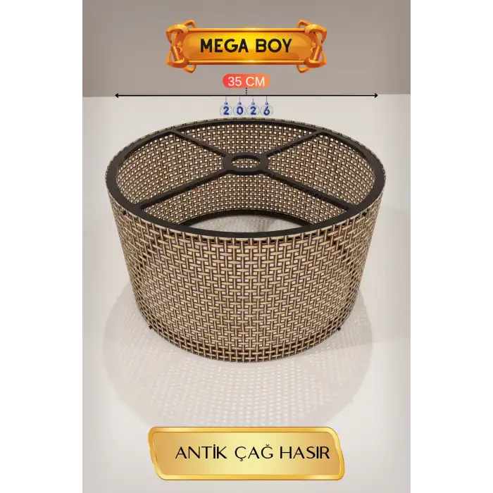 Şık Antik Çağ Hasır Lambader Başlığı 35 cm Modern Tasarım