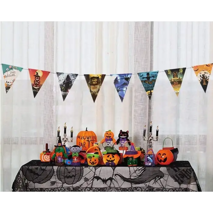 3 Metre Ölçülü Cadılar Bayramı Halloween Flama Bayrak Banner Süs 8 li