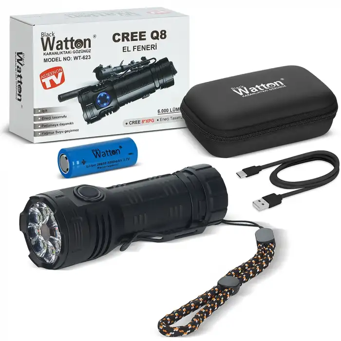 Metal CREE Q8 XPG 8+1 LED Fener Şarjlı Güçlü Yüksek Performanslı Aydınlatma