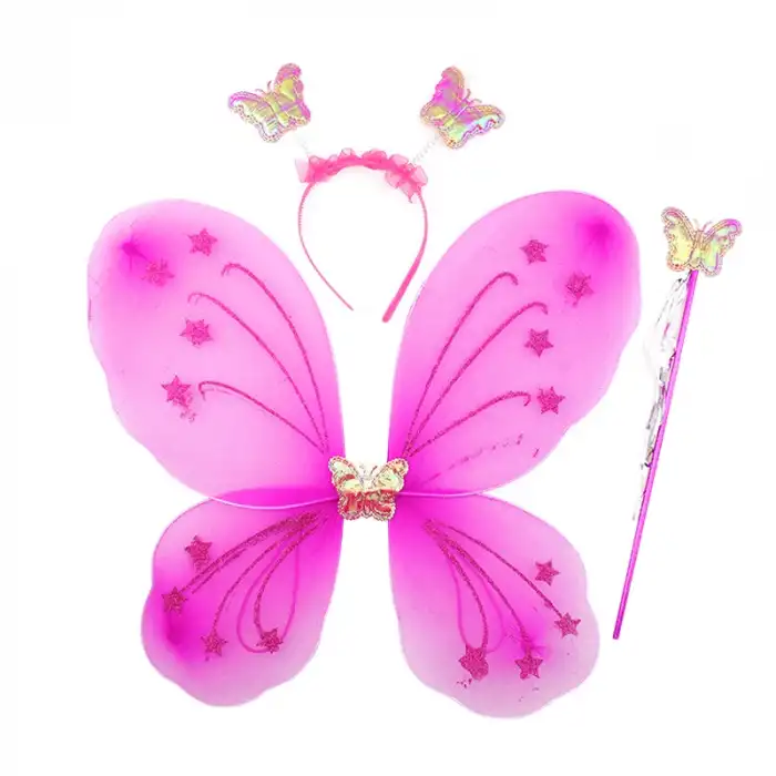 50 Cm Fuşya Renk Kanadı Tacı ve Sopası 50x37 cm