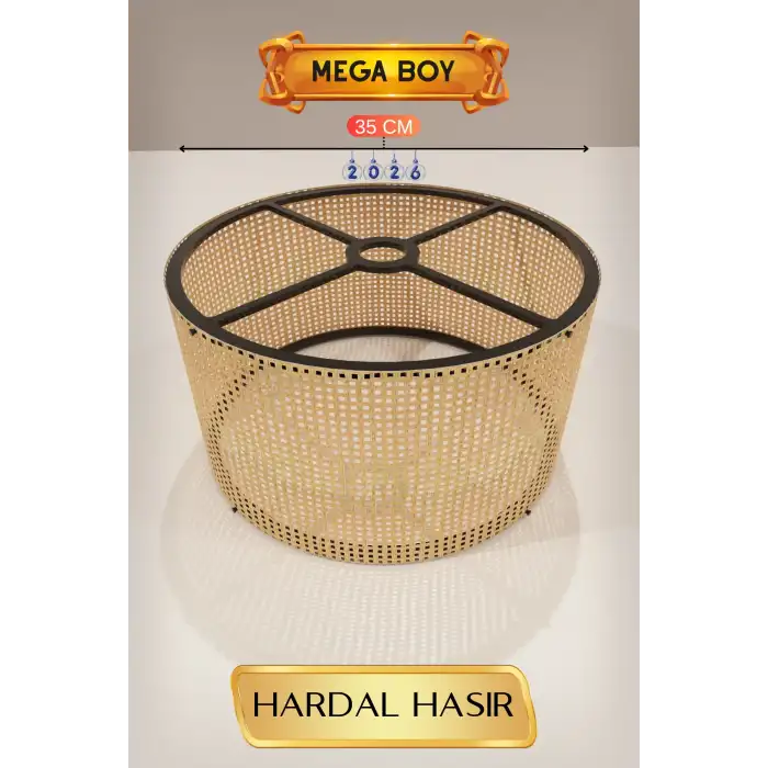 Şık Hardal Hasır Lambader Başlığı 35 cm İç Mekan Kullanımı