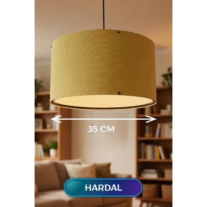Şık Hardal Kumaş Başlıklı Sarkıt Avize 35 cm İç Mekan