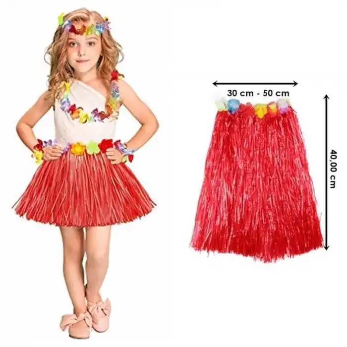 40 cm Ölçülü Hawaii Hula Eteği Kırmızı Renk
