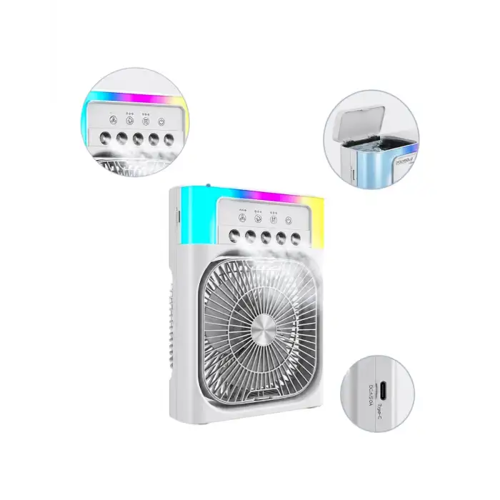 Dekoratif RGB Işıklı Mini Fan 5005 USB Uyumlu