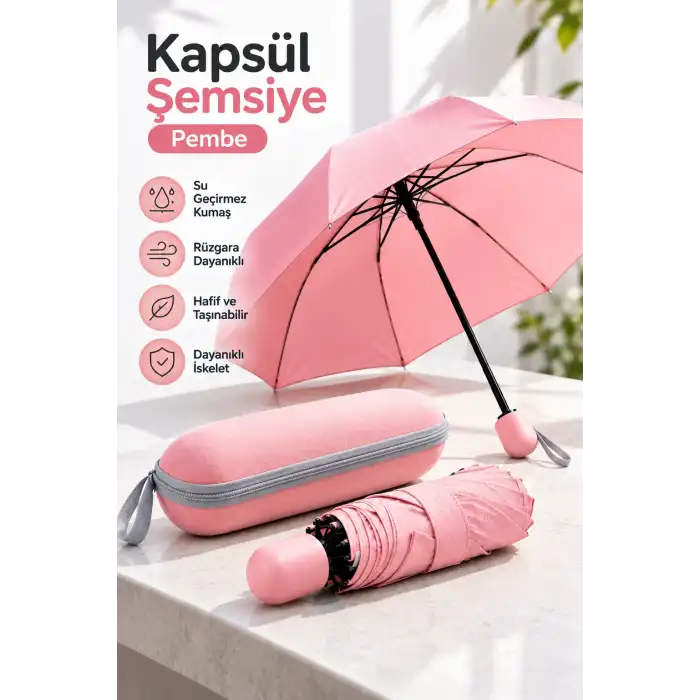 Şık Kapsül Şemsiye Pembe 1 Adet Günlük Kullanım