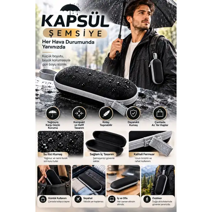 Pratik Kapsül Şemsiye Siyah 1 Adet