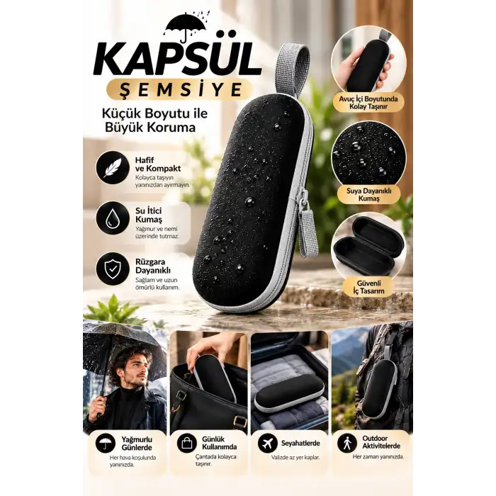 Pratik Kapsül Şemsiye Siyah 1 Adet