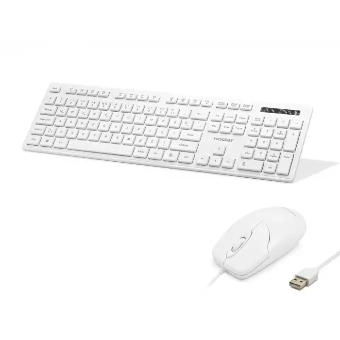 Ergonomik Beyaz Klavye ve Mouse Seti - Kablolu USB