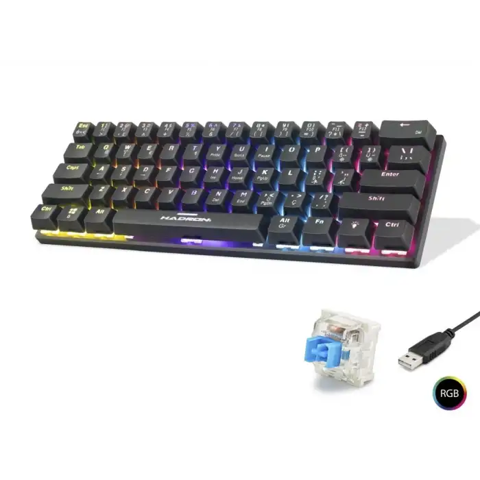 Siyah Mekanik Mini Klavye Blue Switch 61 Tuşlu RGB