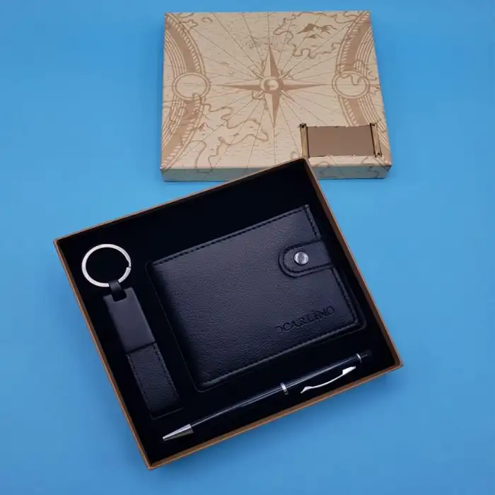 Cüzdan Siyah Touchpen Kalem Anahtarlık Ve