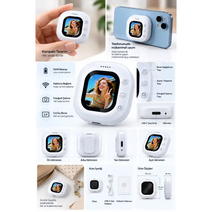 Kompakt Mini Selfie Ekran 2.0 İnç Kablosuz Bağlantı