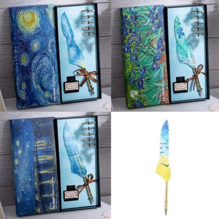 Sanatsal Van Gogh Temalı Tüylü Divit Kalem Seti