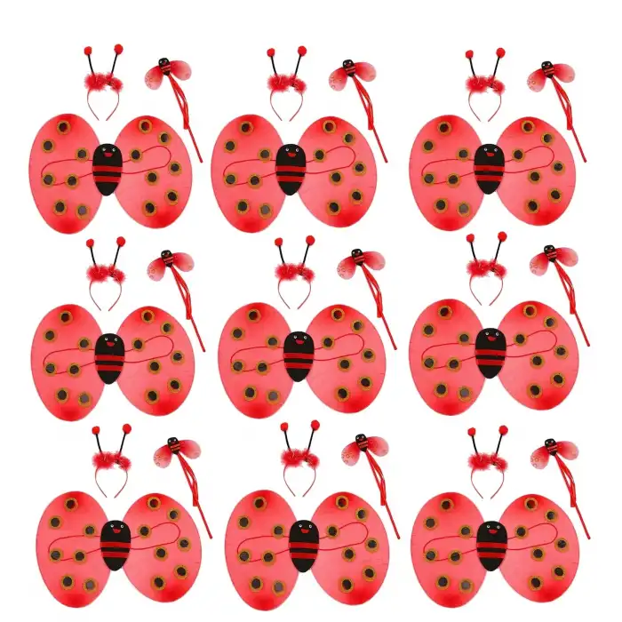 Kostüm Seti Uğur Böceği Kanat Taç Asa 3 Parça 12 Adet