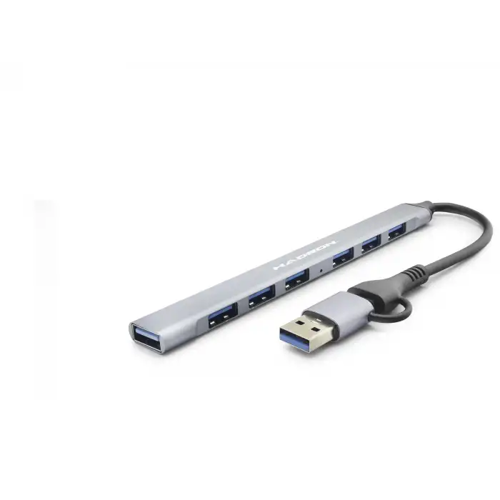 Çok Portlu USB Hub 7 Port Gri Renkli USB-C Uyumlu