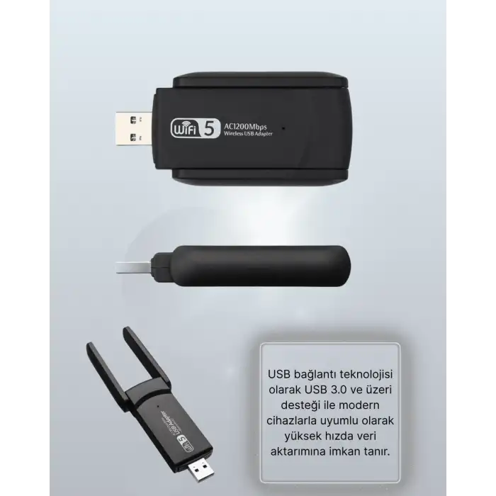 Hızlı USB WiFi Adaptör 1200 Mbps 2.4GHz ve 5GHz Bant