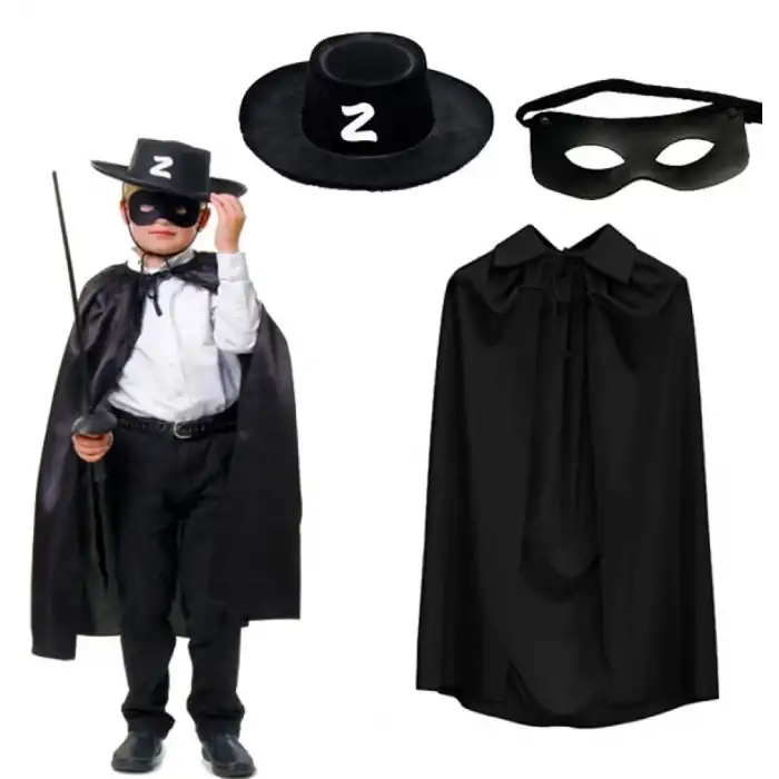 Pelerin Zorro i Şapkası ve Maske Seti Çocuk Boy