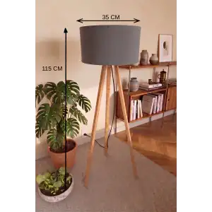 115 cm 3 Ayaklı Tripod Lambader Antrasit Gri Kumaş Başlık
