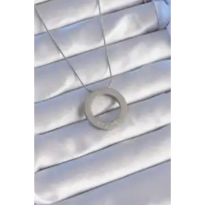 Kolye Çelik Gümüş Renk Zirkon Taşlı Model