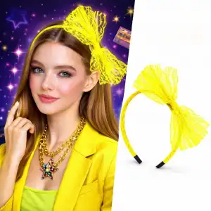 1 Adet 80’ler 90’lar Neon Sarı Dantel Taç Fiyonklu
