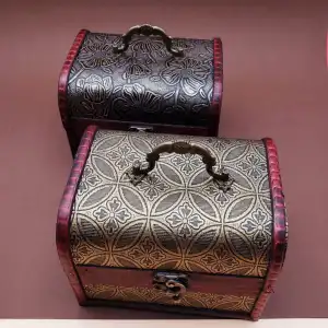 10.5 Cm 3 Adet Ahşap Deri Sandık Kutusu