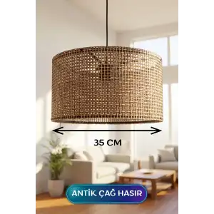 35 CM Ölçülü Antik Çağ Hasır Kumaş Başlıklı Sarkıt Avize