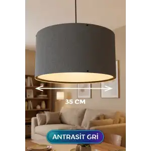 35 CM Ölçülü Antrasit Gri Kumaş Başlıklı Sarkıt Avize