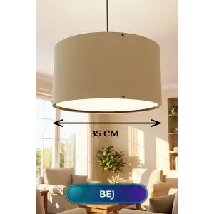35 CM Ölçülü Bej Kumaş Başlıklı Sarkıt Avize