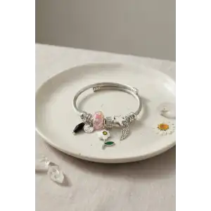 Bileklik Beyaz Çiçek Charmlı