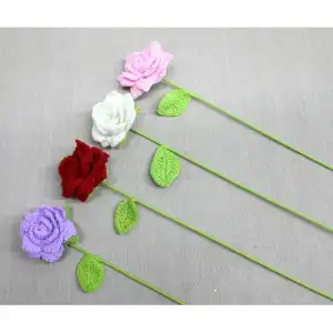 Romantik El Örgüsü Tekli Gül 40 cm Dekoratif Çiçek