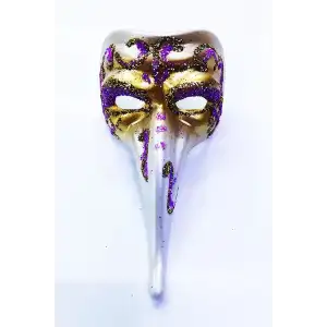 Maske Fuşya Renk İşlemeli Seramik Malzemeden İmal Venedik Uzun Magnet