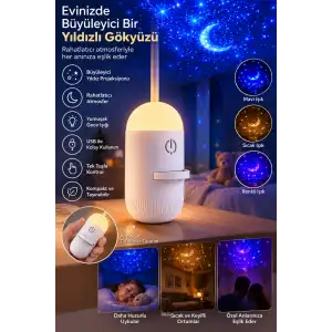 Yıldız Projeksiyonlu Gece Lambası USB Uyumlu Taşınabilir
