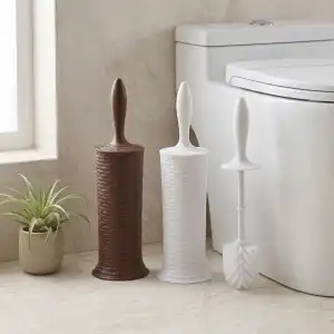 Beyaz Plastik Hasır Desenli Tuvalet Fırçası
