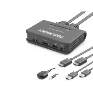 Hdmi Usb Kvm Switch 2 Port Hdmi 2 Port Usb Dahili Kablolu Siyah