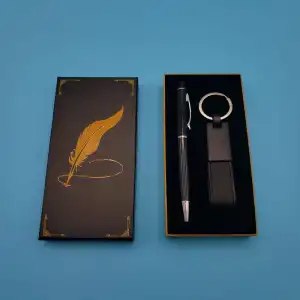 17 Cm Metal Deri Kalem Anahtarlık Hediye Seti