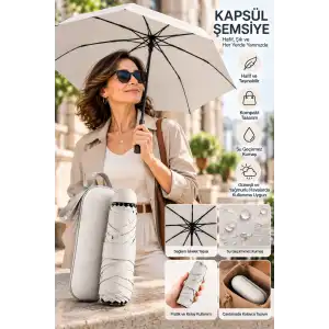 Şık Kapsül Şemsiye Açık Gri 1 Adet Taşınabilir