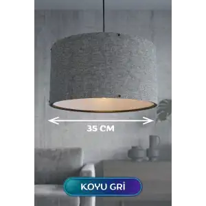 35 CM Ölçülü Koyu Gri Kumaş Başlıklı Sarkıt Avize