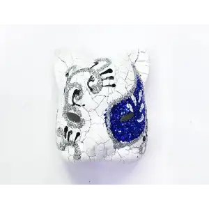 Mavi Renk İşlemeli Seramik Malzemeden İmal Venedik Kedi tasarım Magnet