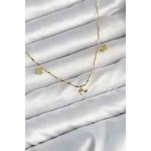 Kadın Kolye Pirinç Minimal Gold Renk Yonca Model