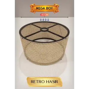 Şık Retro Hasır Lambader Başlığı 35 cm Modern Dekor
