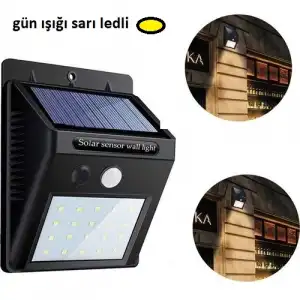 Kullanıma Uygun Sarı Gün Işıklı Solar Lamba 20 LED Dış Mekan Duvar Tipi