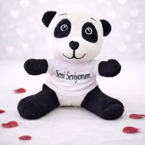 25 Cm Siyah Seni Seviyorum Tişörtlü Sevimli Peluş Panda