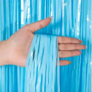 Dekorasyonu Kullanımına Uygun Soft Mavi Püsküllü Kapı Perdesi Parti, Baby Shower, Sünnet Süsü 1x2 m